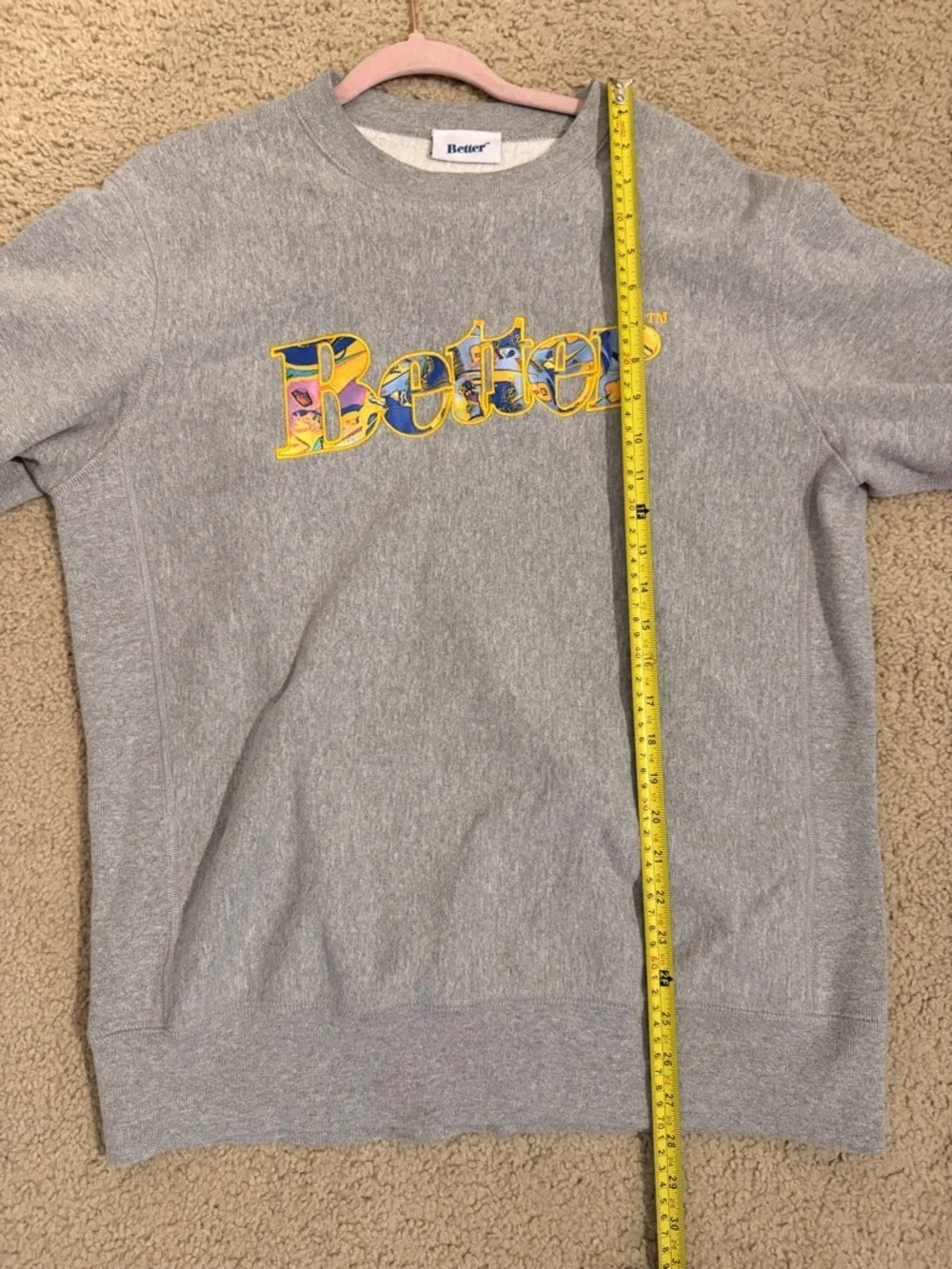 Better Graphic Crewneck Sweatshirt Gray Embroidered Logo Fleece Pullover Large